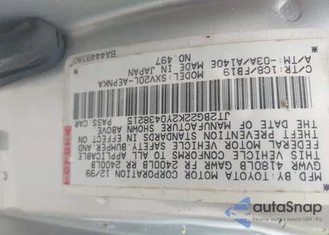 2000 Toyota Camry Le z USA, uszkodzony, nr VIN JT2BG22K2Y0438215